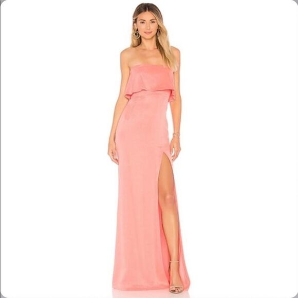 Lovers + Friends Anzen Strawberry Ice Strapless Front Slit Dress Gown - Picture 1 of 10